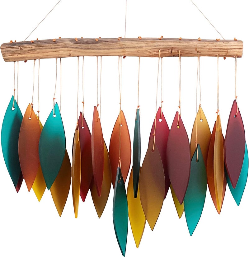 Gift Essentials Blue Handworks Santa Fe Glass Chime, Sandblasted Glass and Found Wood Handcrafted Wind Chime - Image 1